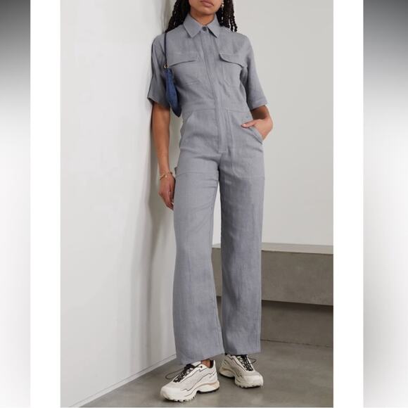RIVET UTILITY Dynamo linen jumpsuit pewter sz XL